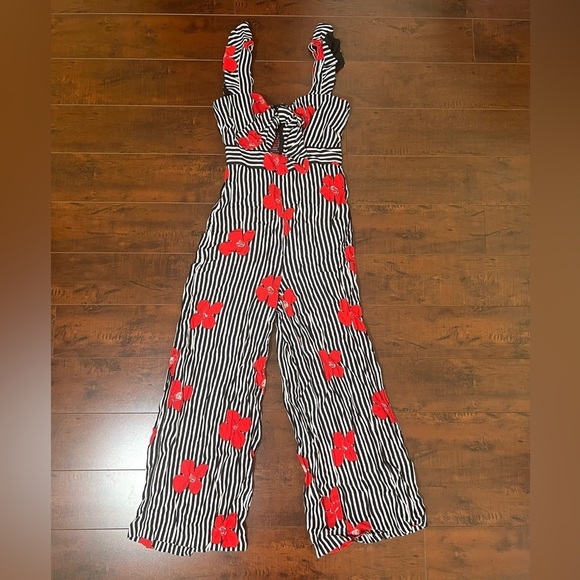 MADEWELL Plumeria Cutout Jumpsuit Striped Floral Ruffle Strap Size 2 - Picture 4 of 14